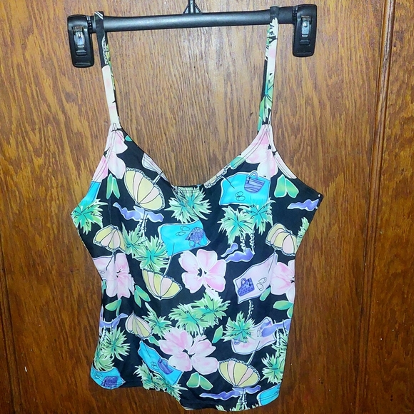 🎄3/$15 Vintage Kathy Ireland Tropical Print Tankini Swimsuit - Picture 3 of 8